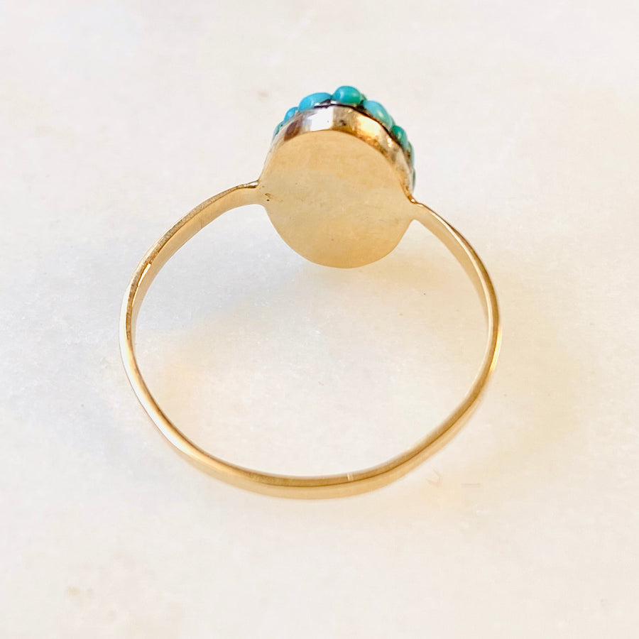Victorian Turquoise Oval Pavé Bombe Ring