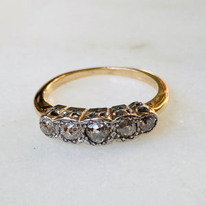 Graduated Five Diamond and Gold Antique Half-Hoop Ring