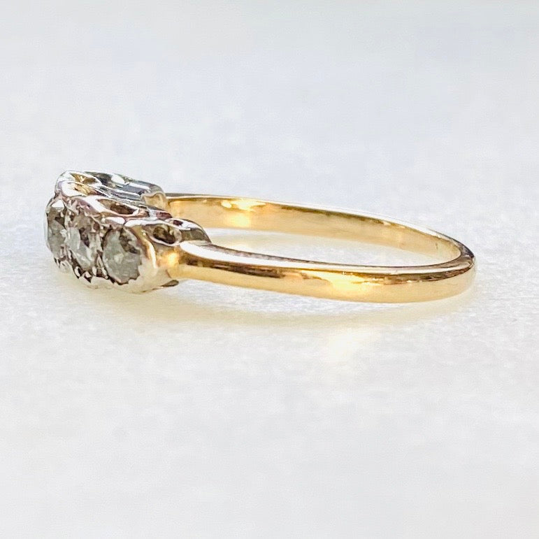 Graduated Five Diamond and Gold Antique Half-Hoop Ring