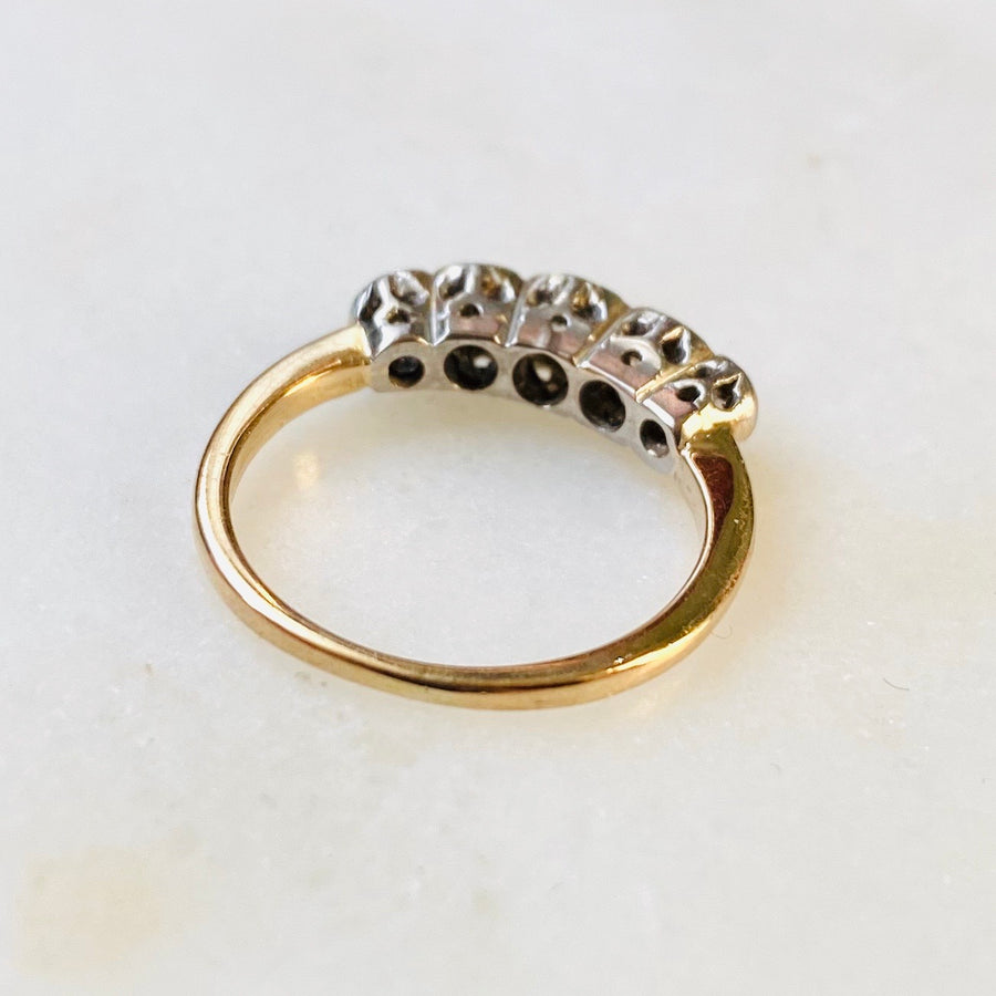 Graduated Five Diamond and Gold Antique Half-Hoop Ring