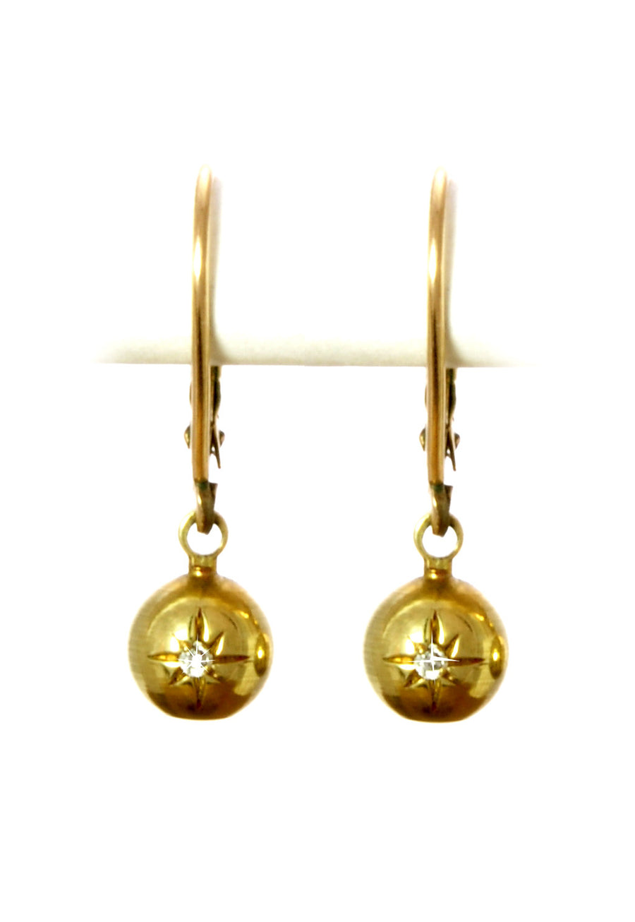 Brass and Diamond Ball Starburst Earrings