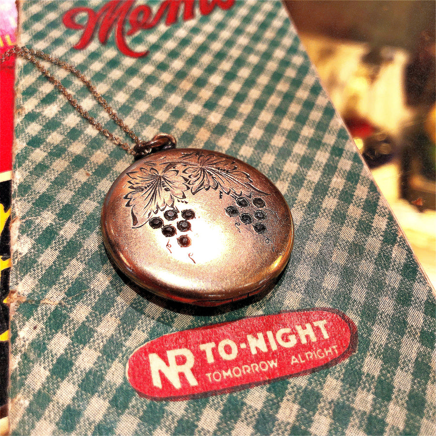 Grape clusters antique locket necklace