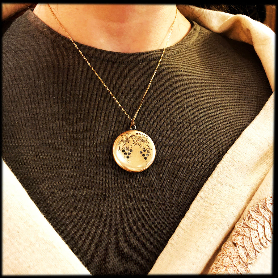 Grape clusters antique locket necklace