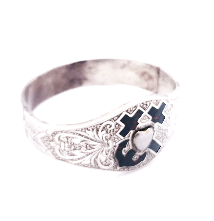 Faith Hope and Charity Bloodstone Inlay Silver Victorian bracelet