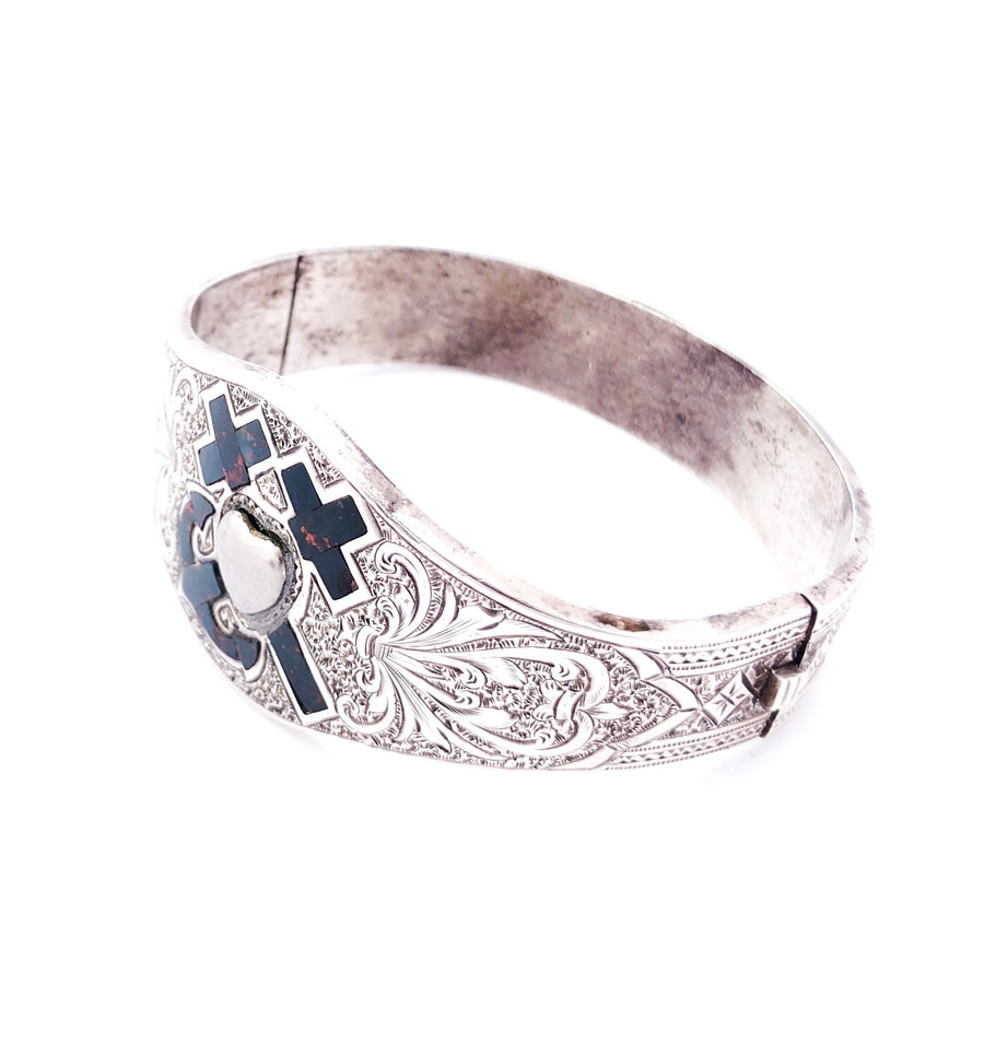 Faith Hope and Charity Bloodstone Inlay Silver Victorian bracelet