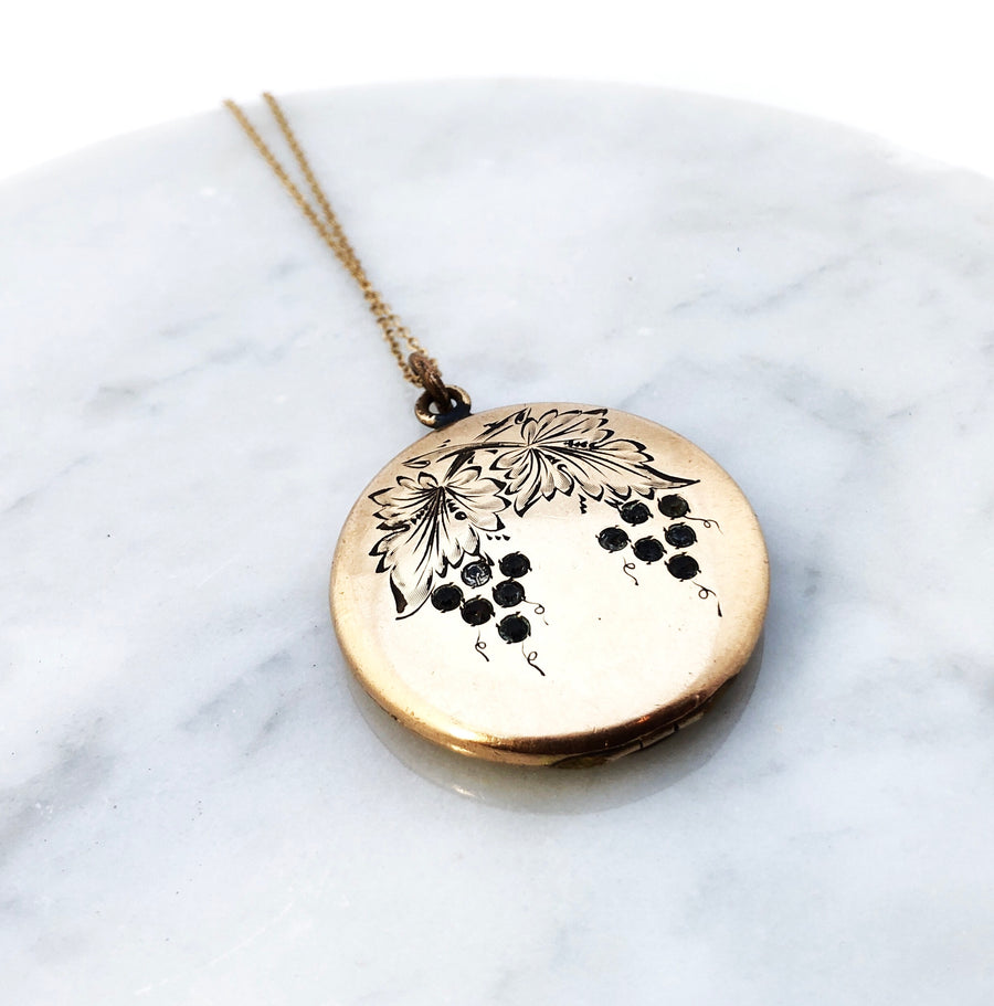 Grape clusters antique locket necklace